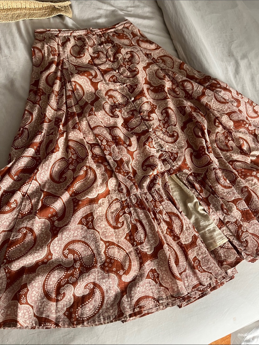 Paisley Midi Skirt in Rust and Cream
